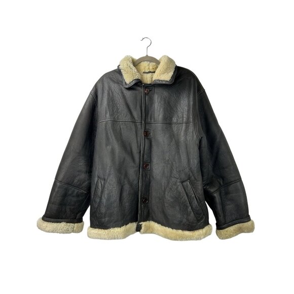 Bomber Jackets & Blazers - VTG Runway XL Gen. Shearling Leather Jacket Pure Wool Lining Aviator Bomber Coat